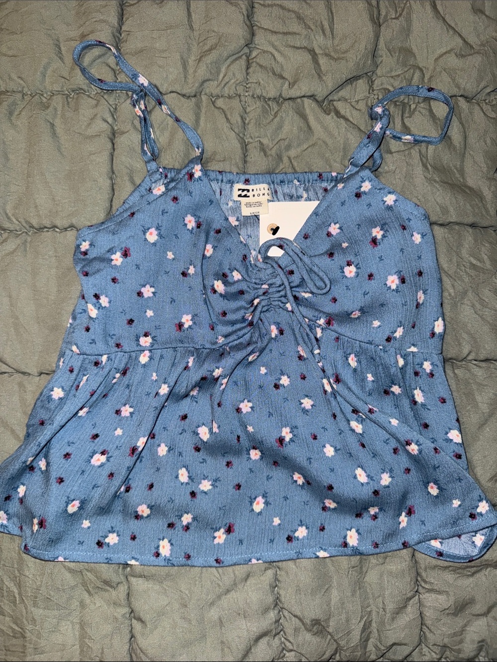 Billabong Cropped Blue Floral Tie-Front Camisole Tank Top NWT